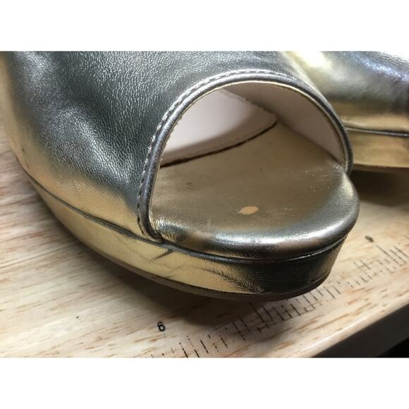 French Connection Women's 9 Gold Ankle Strap Platform Peep Toe High Heel Pumps - Picture 6 of 10